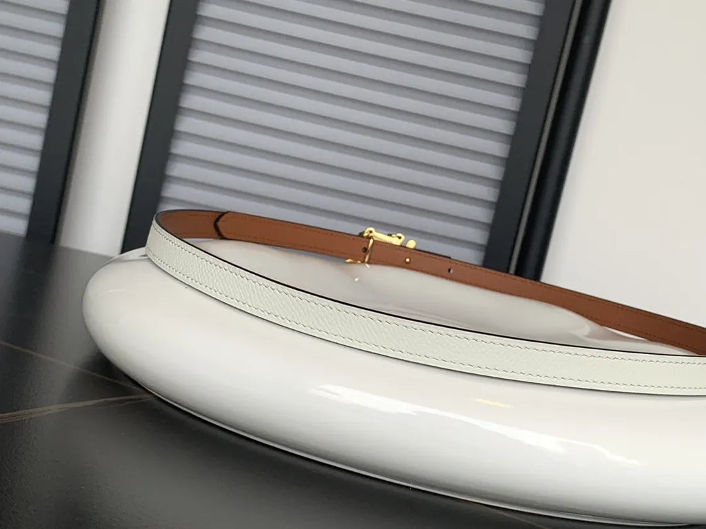 gold horse Hermes White Leather Belt - Hình 2