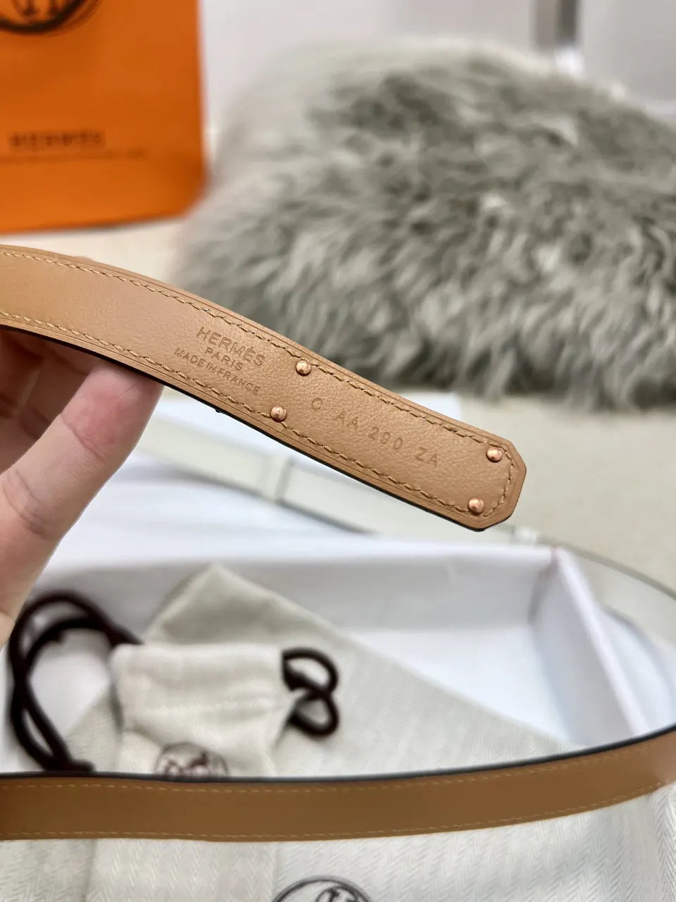 Hermes White Epsom Belt Rose Gold - Hình 4