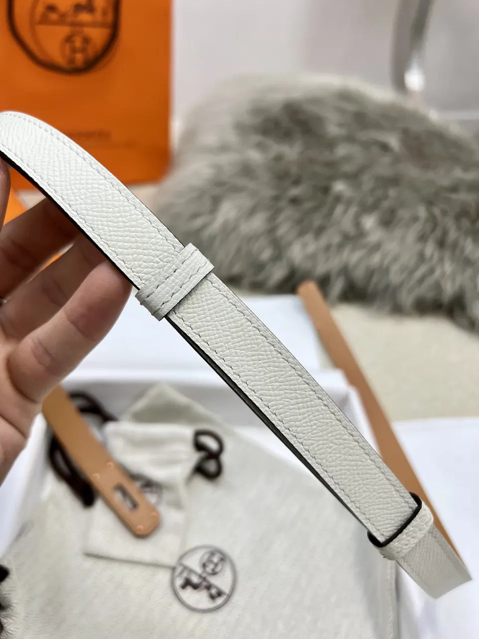 Hermes White Epsom Belt Rose Gold - Hình 5