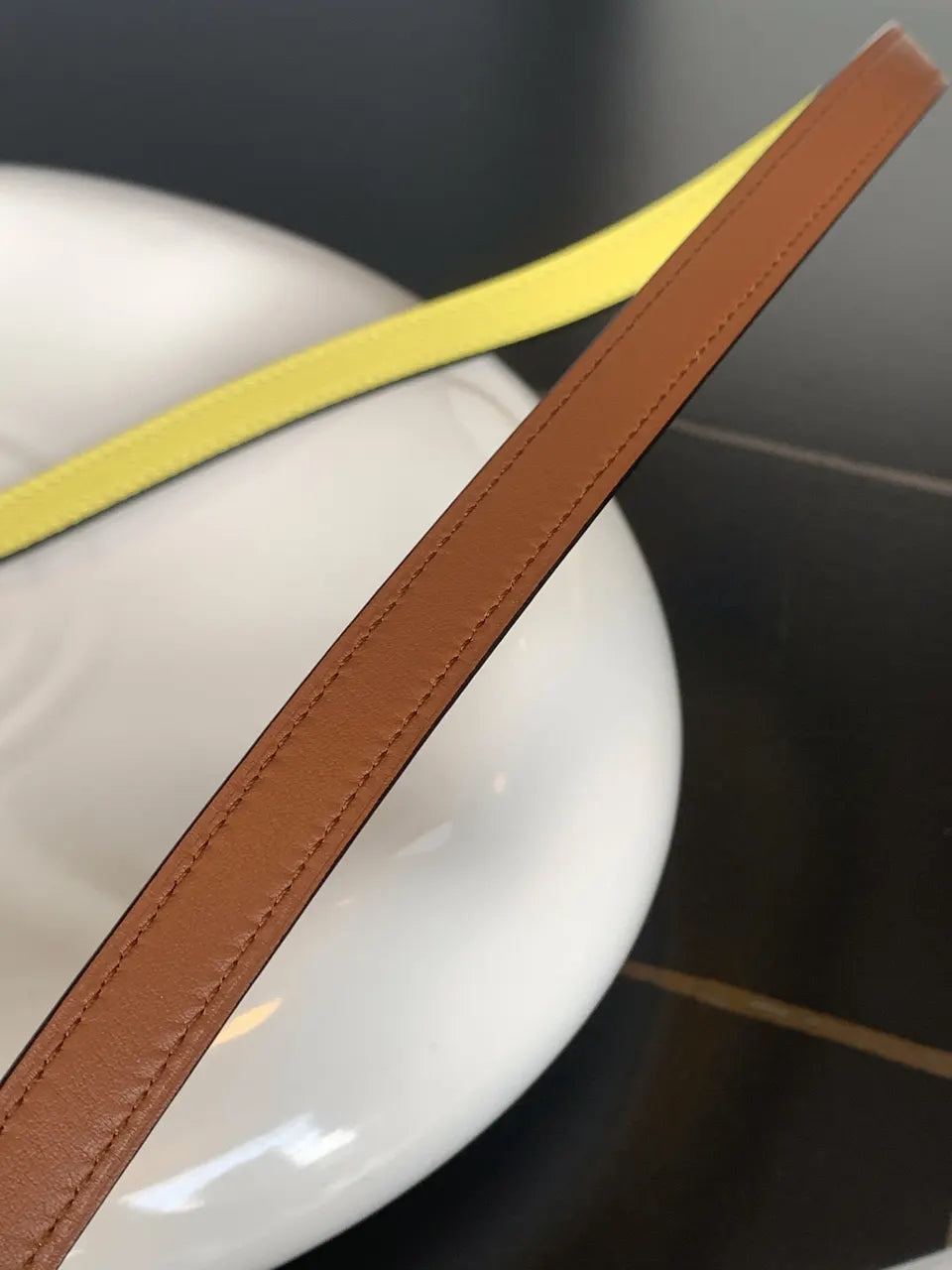 Hermes Lemon Yellow Horse Buckle Belt - Hình 5