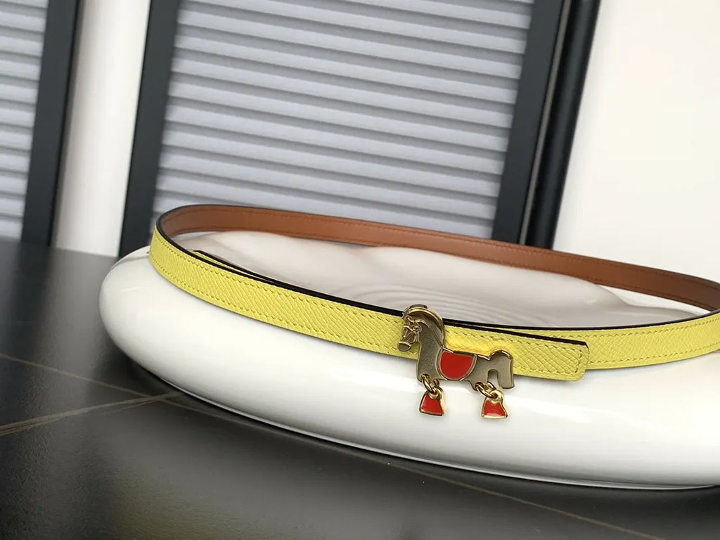 Hermes Lemon Yellow Horse Buckle Belt - Hình 2