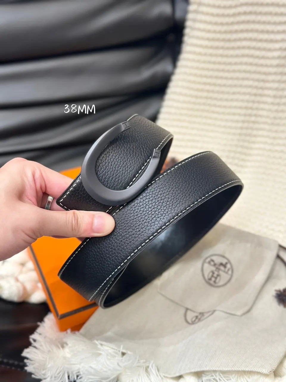 luck Hermes Black Reversible Leather Belt - Hình 2