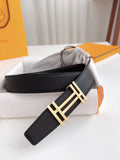 gold buckle Hermes Black Grained Leather Belt