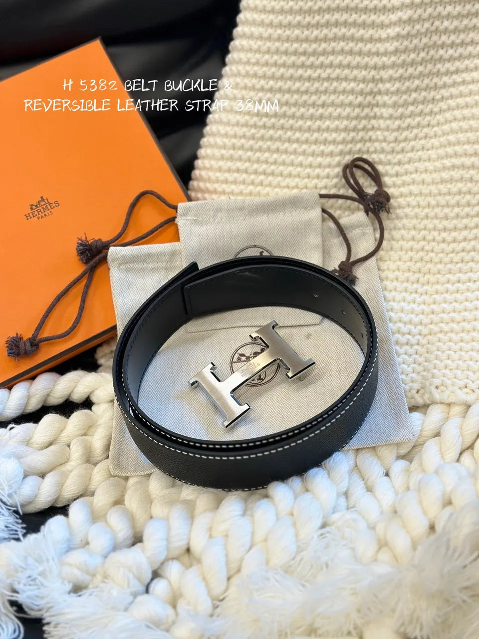 leather Hermes Black Reversible Belt