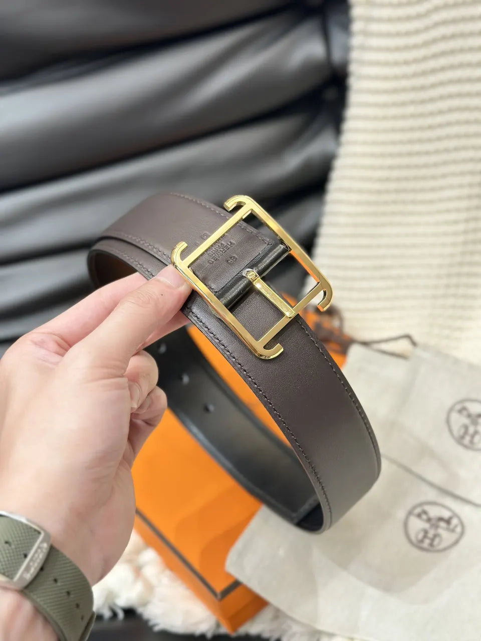 Hermes Ebene Leather Belt - Hình 6