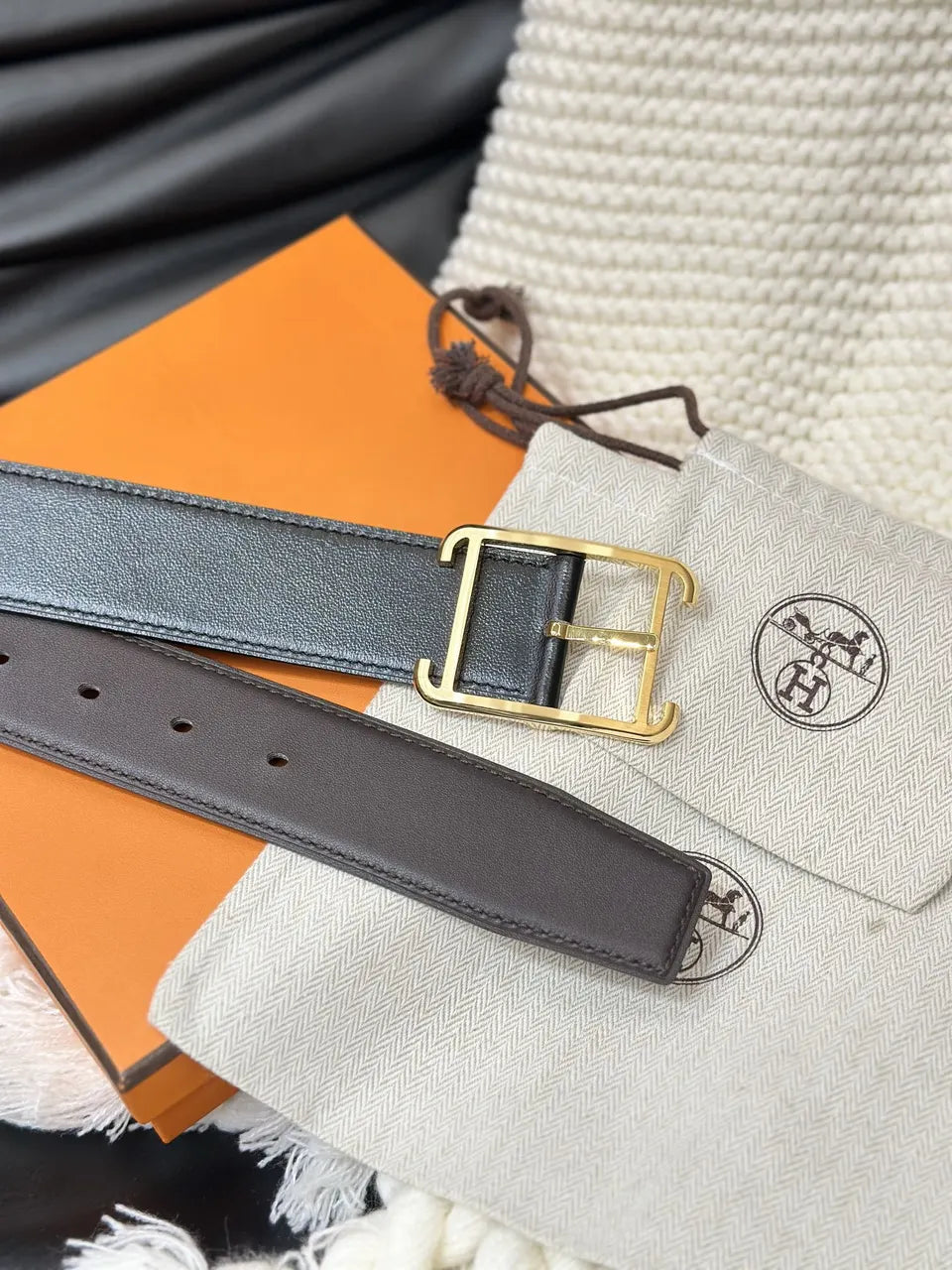 Hermes Ebene Leather Belt - Hình 5