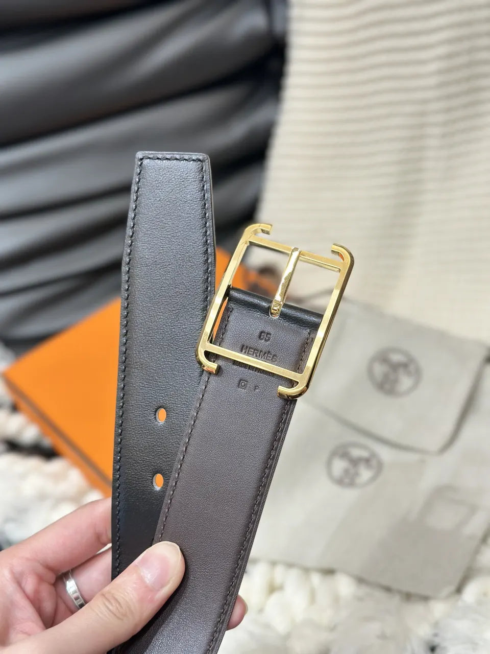 Hermes Ebene Leather Belt - Hình 4