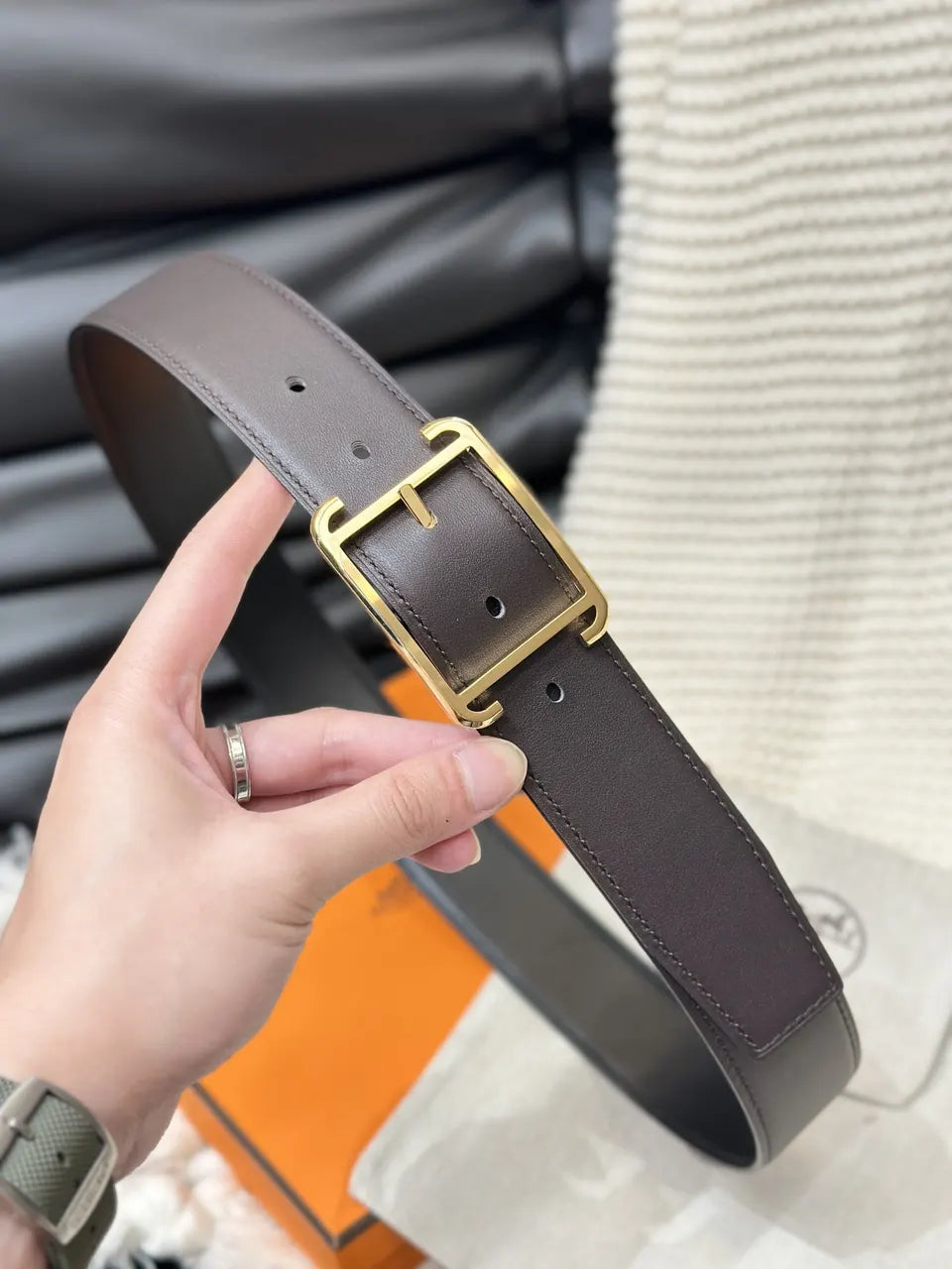 Hermes Ebene Leather Belt - Hình 2