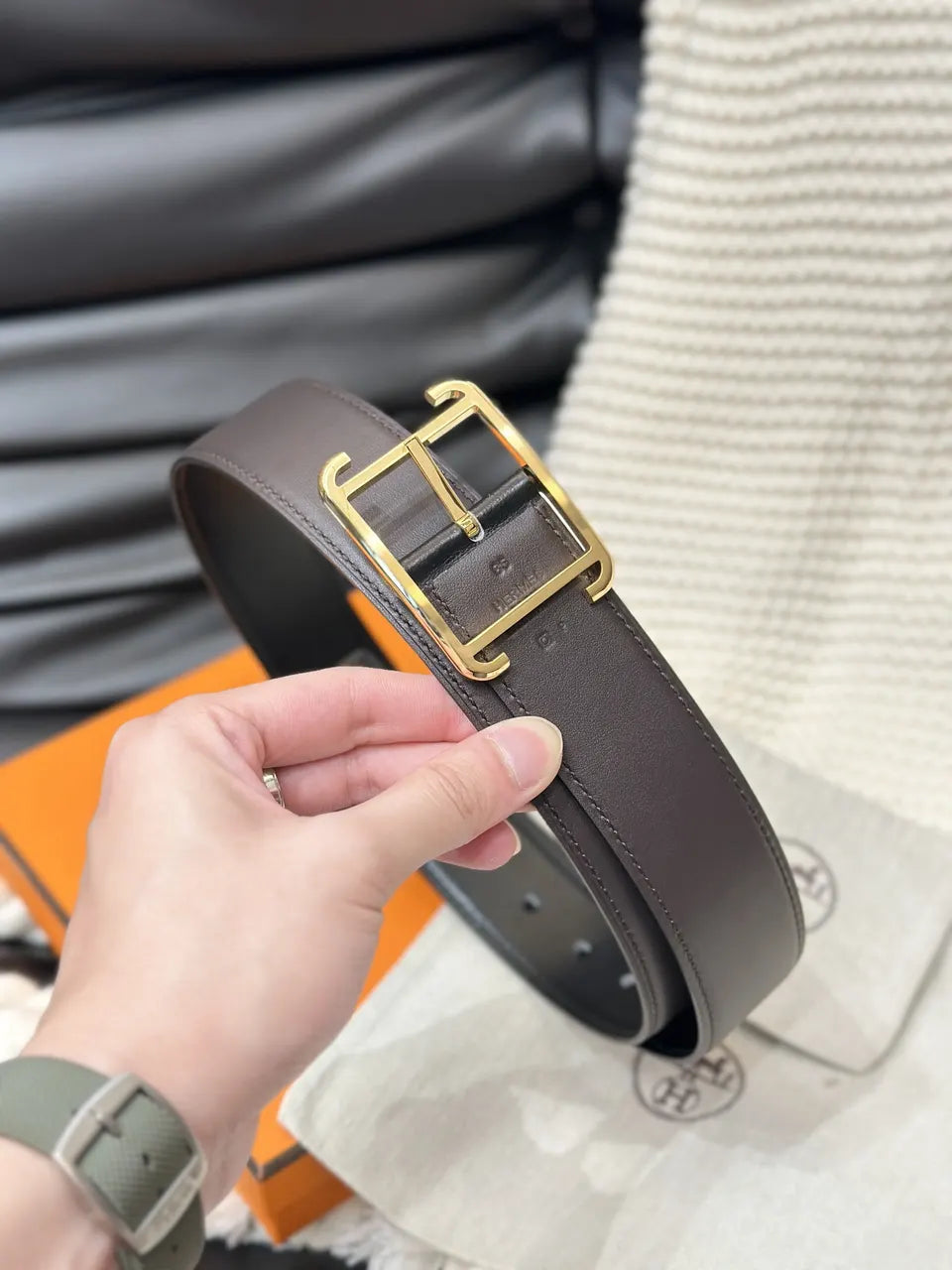 Hermes Ebene Leather Belt - Hình 3