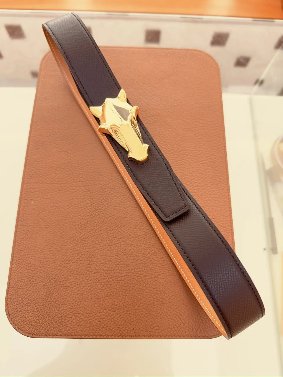 Wolf Head Buckle Black Leather Belt - Hình 3