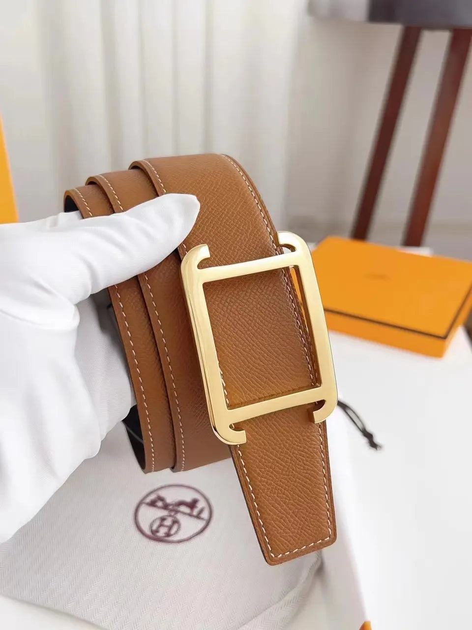 Hermes Gold Buckle Fauve Leather - Hình 4