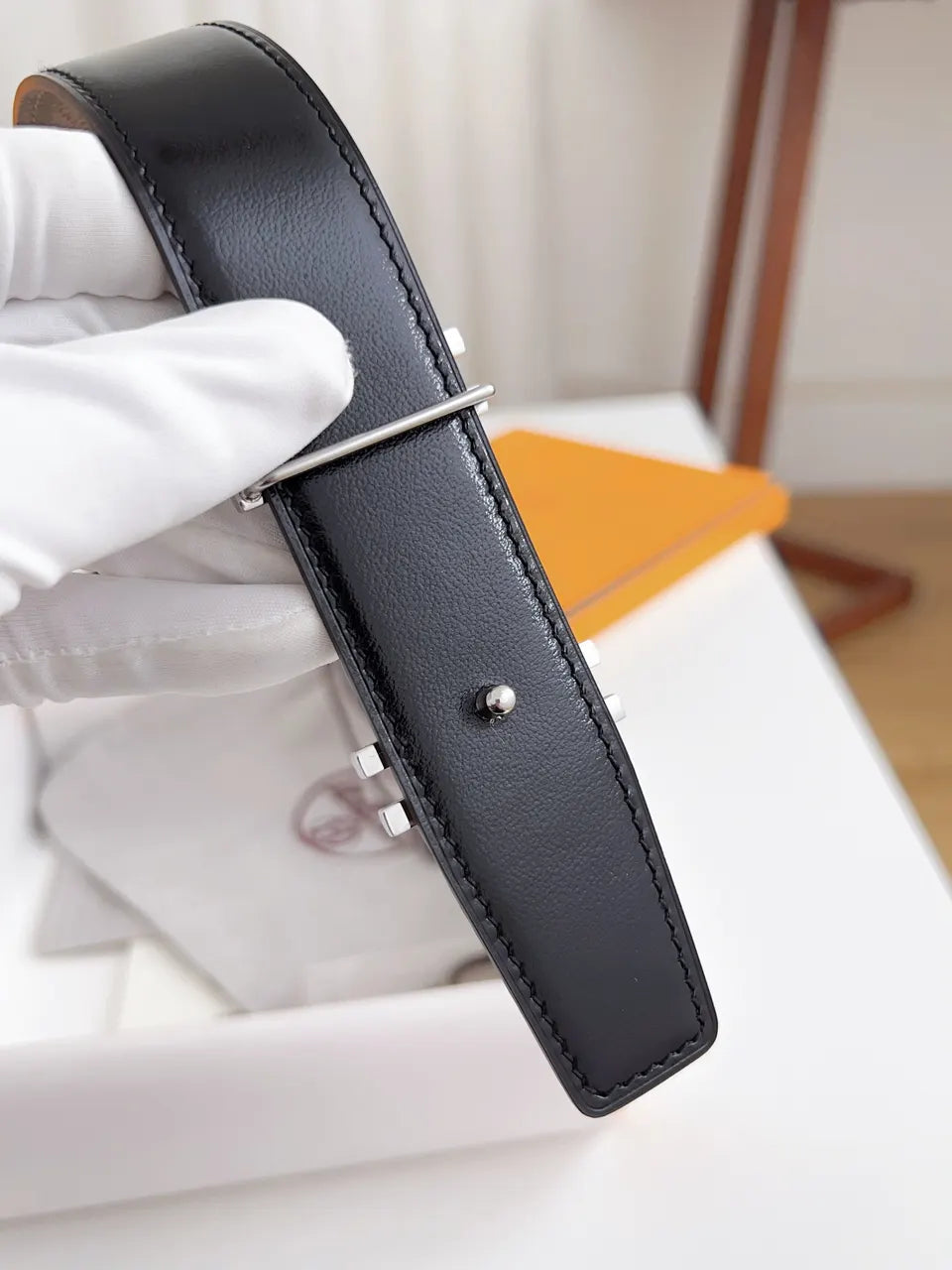 Hermes Taupe Leather Belt silver buckle - Hình 5