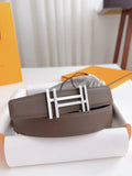Hermes Taupe Leather Belt silver buckle