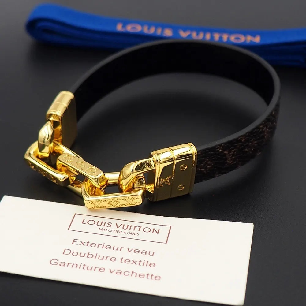 Louis Vuitton Premium Leather Chain Bracelet - Hình 2
