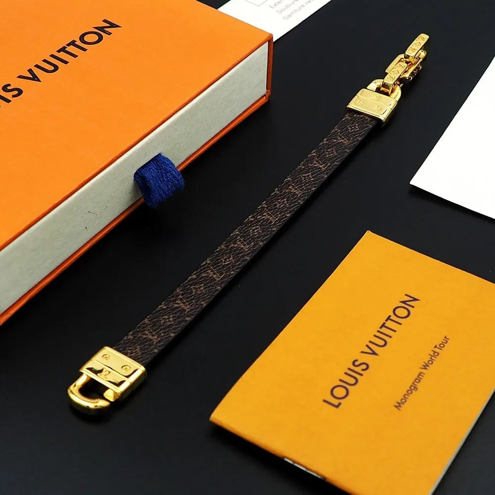 Louis Vuitton Premium Leather Chain Bracelet - Hình 4