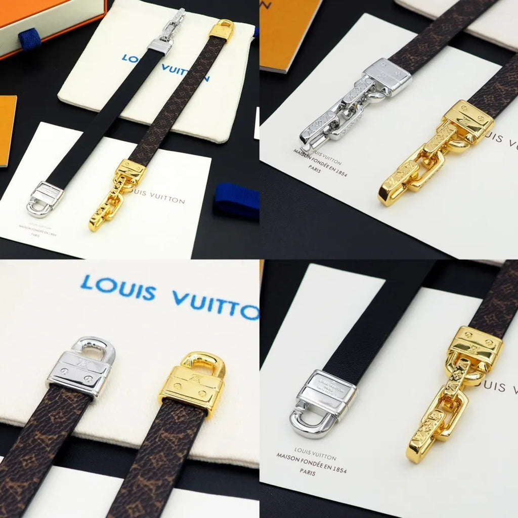 Louis Vuitton Premium Leather Chain Bracelet - Hình 6