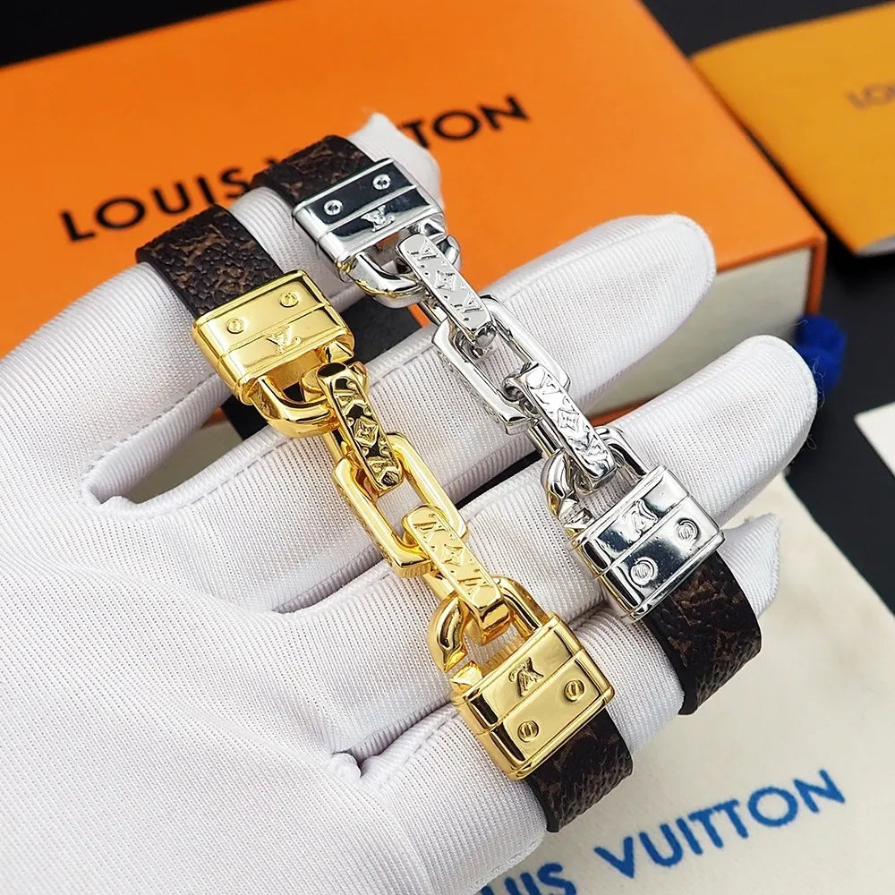 Louis Vuitton Premium Leather Chain Bracelet - Hình 7