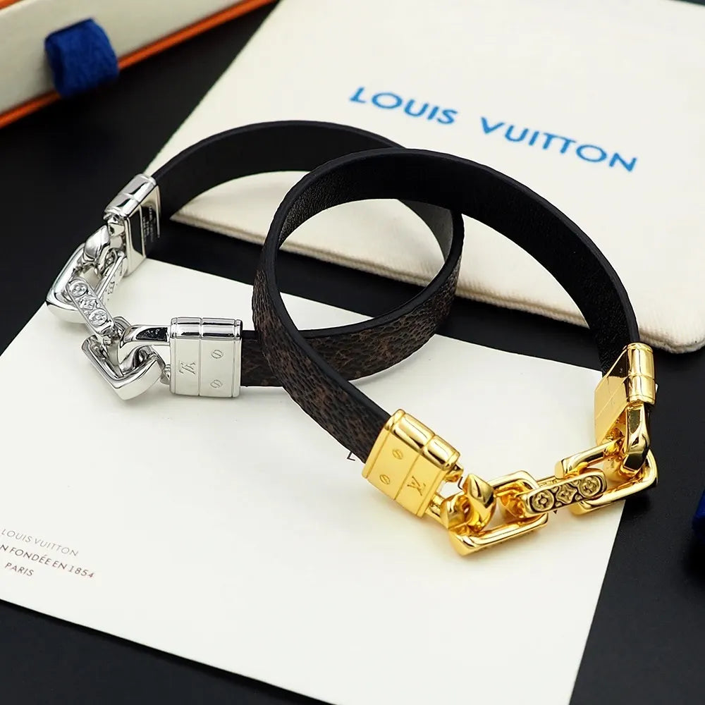 Louis Vuitton Premium Leather Chain Bracelet - Hình 8