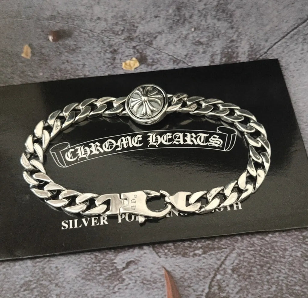 Premium Sterling Silver Chain Bracelet with Unique Emblems - Hình 4