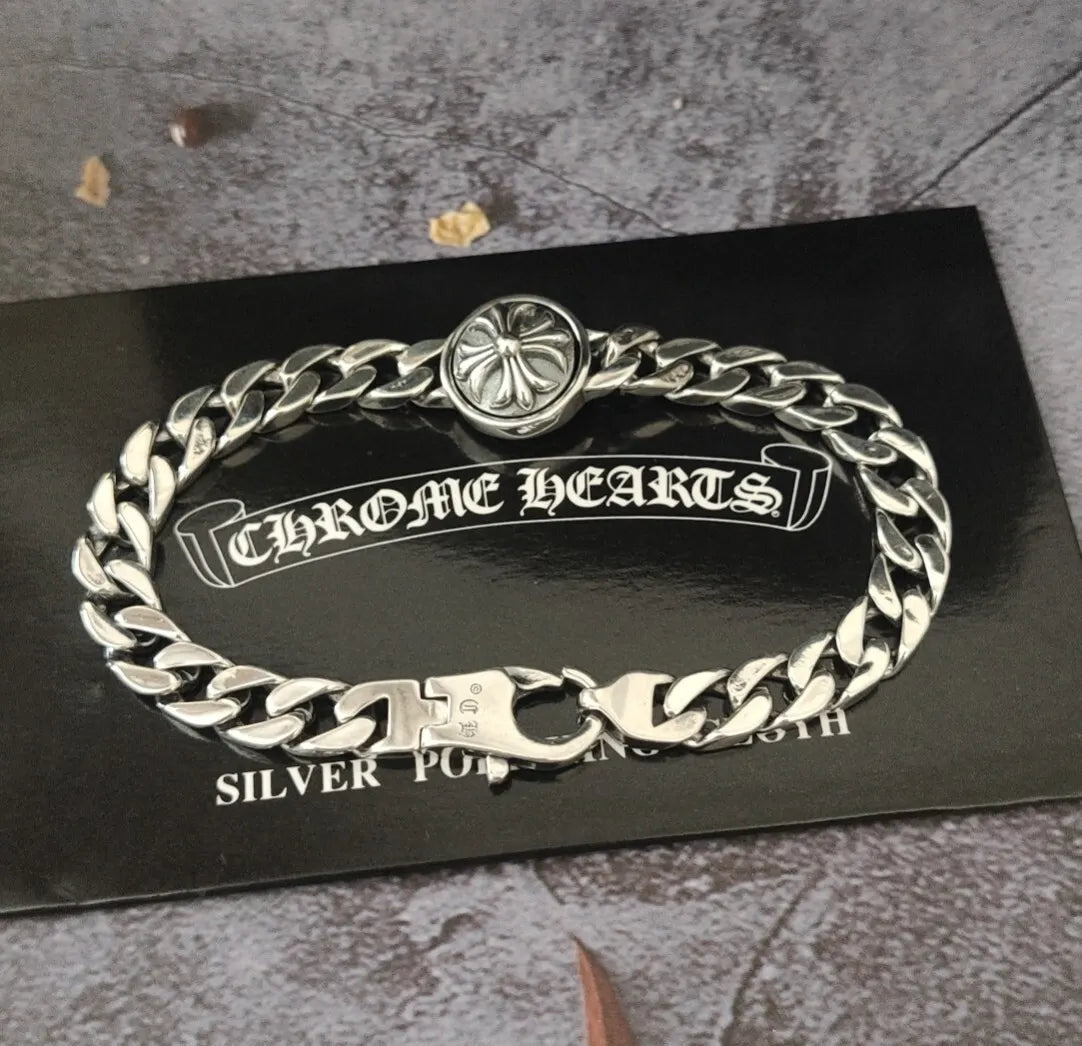 Premium Sterling Silver Chain Bracelet with Unique Emblems - Hình 4