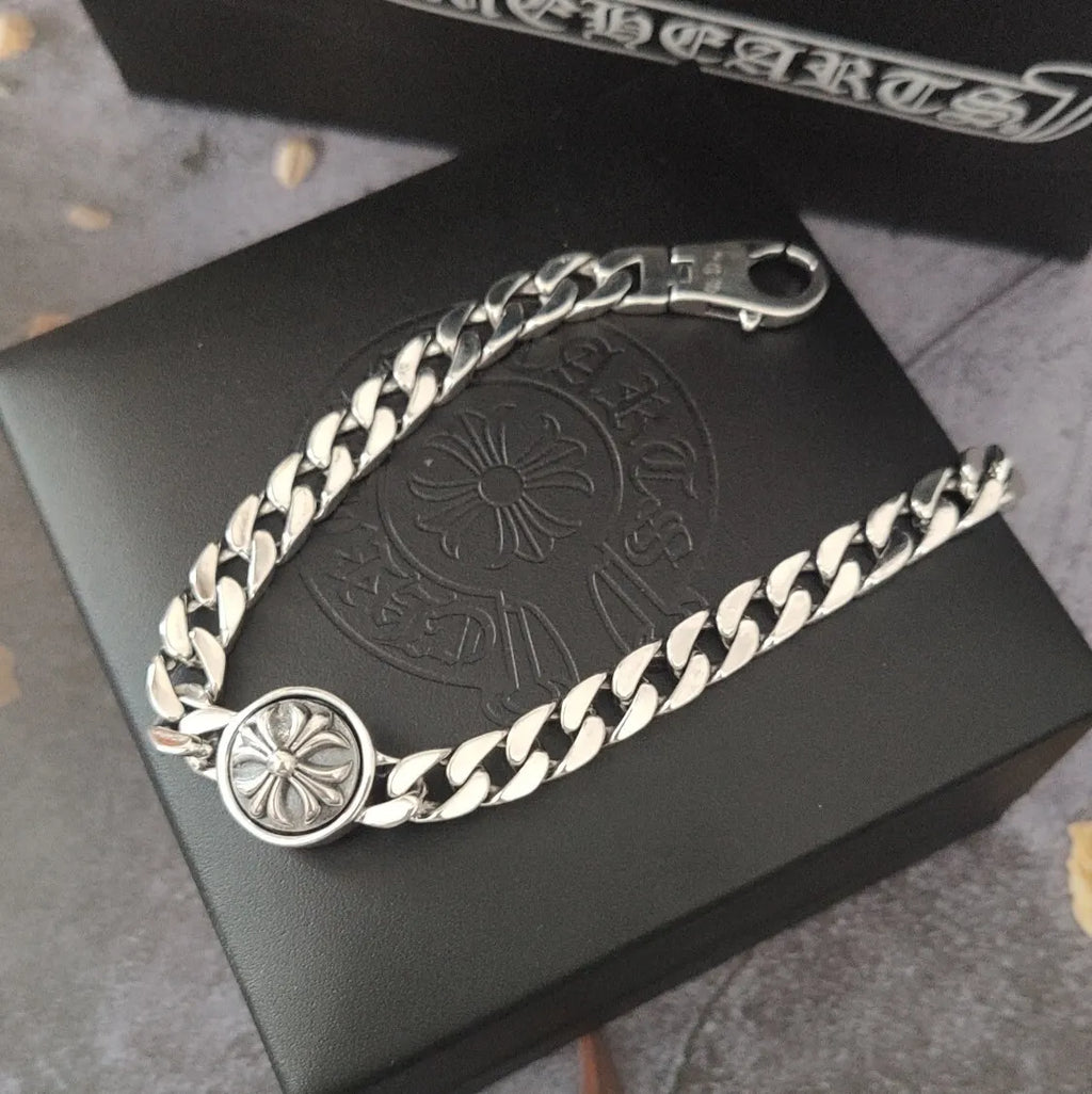 Premium Sterling Silver Chain Bracelet with Unique Emblems - Hình 7