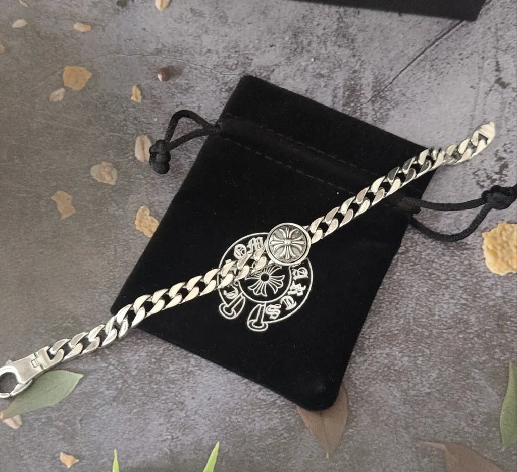 Premium Sterling Silver Chain Bracelet with Unique Emblems - Hình 8