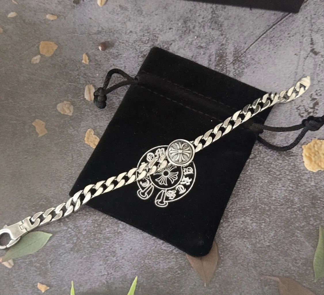 Premium Sterling Silver Chain Bracelet with Unique Emblems - Hình 8