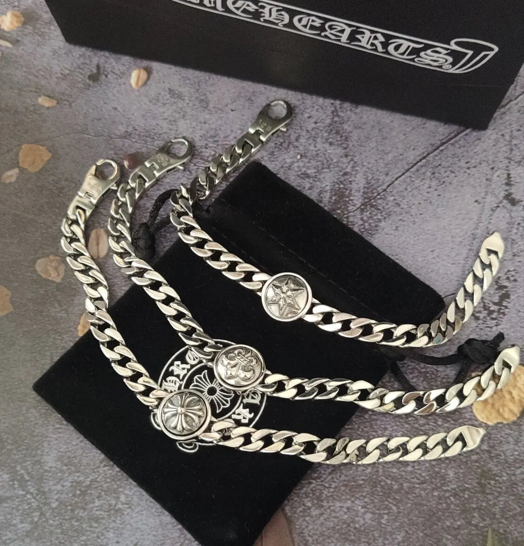Premium Sterling Silver Chain Bracelet with Unique Emblems - Hình 9