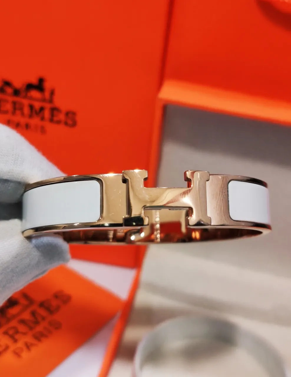 Hermes Clic H Bracelet White Gold