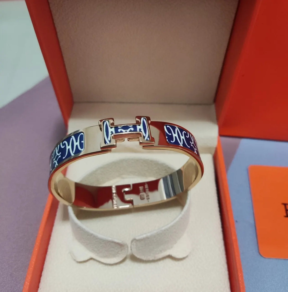 Hermès Clic H Bracelet in Rose Gold and Navy Blue - Hình 5