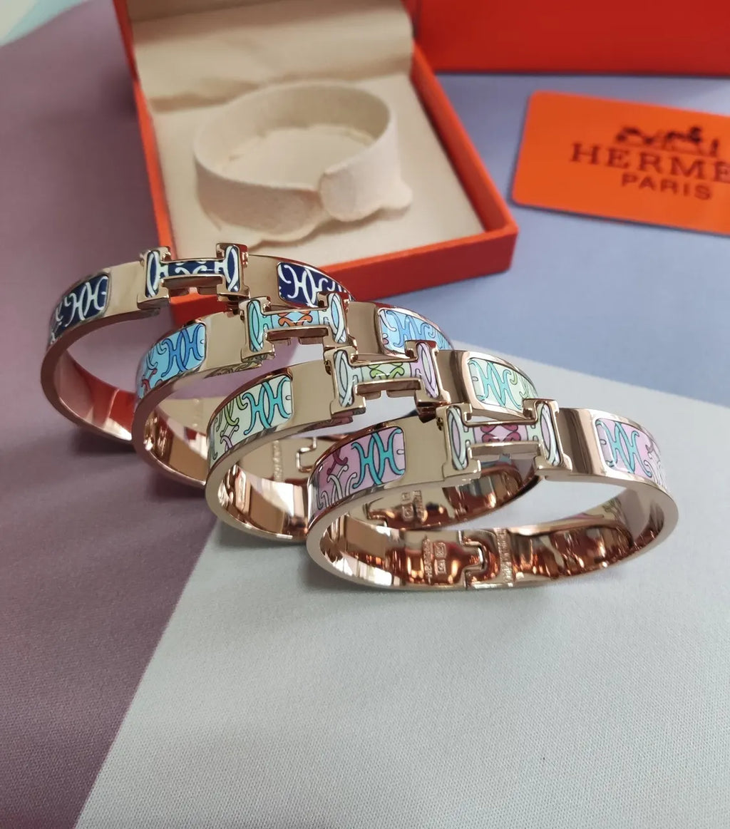 Hermès Clic H Bracelet in Rose Gold and Navy Blue - Hình 6