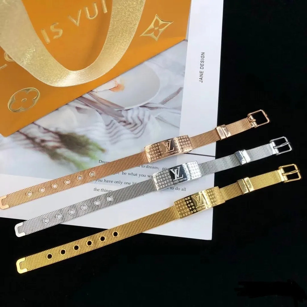 Luxury Gold Mesh Bracelet with Logo Detail