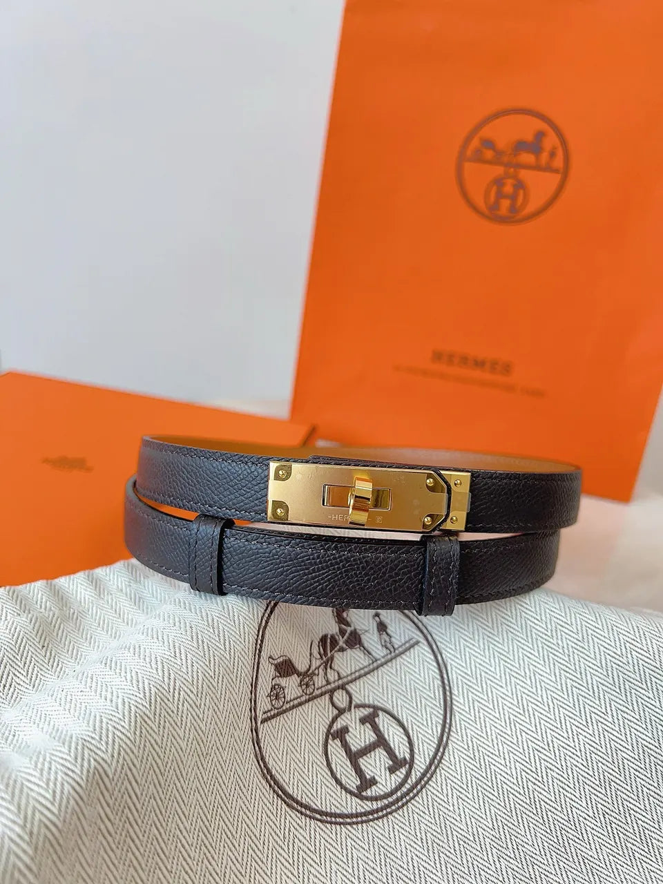 Hermes Chocolate Brown Kelly Belt