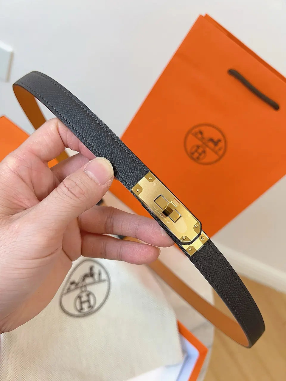 Hermes Chocolate Brown Kelly Belt - Hình 2