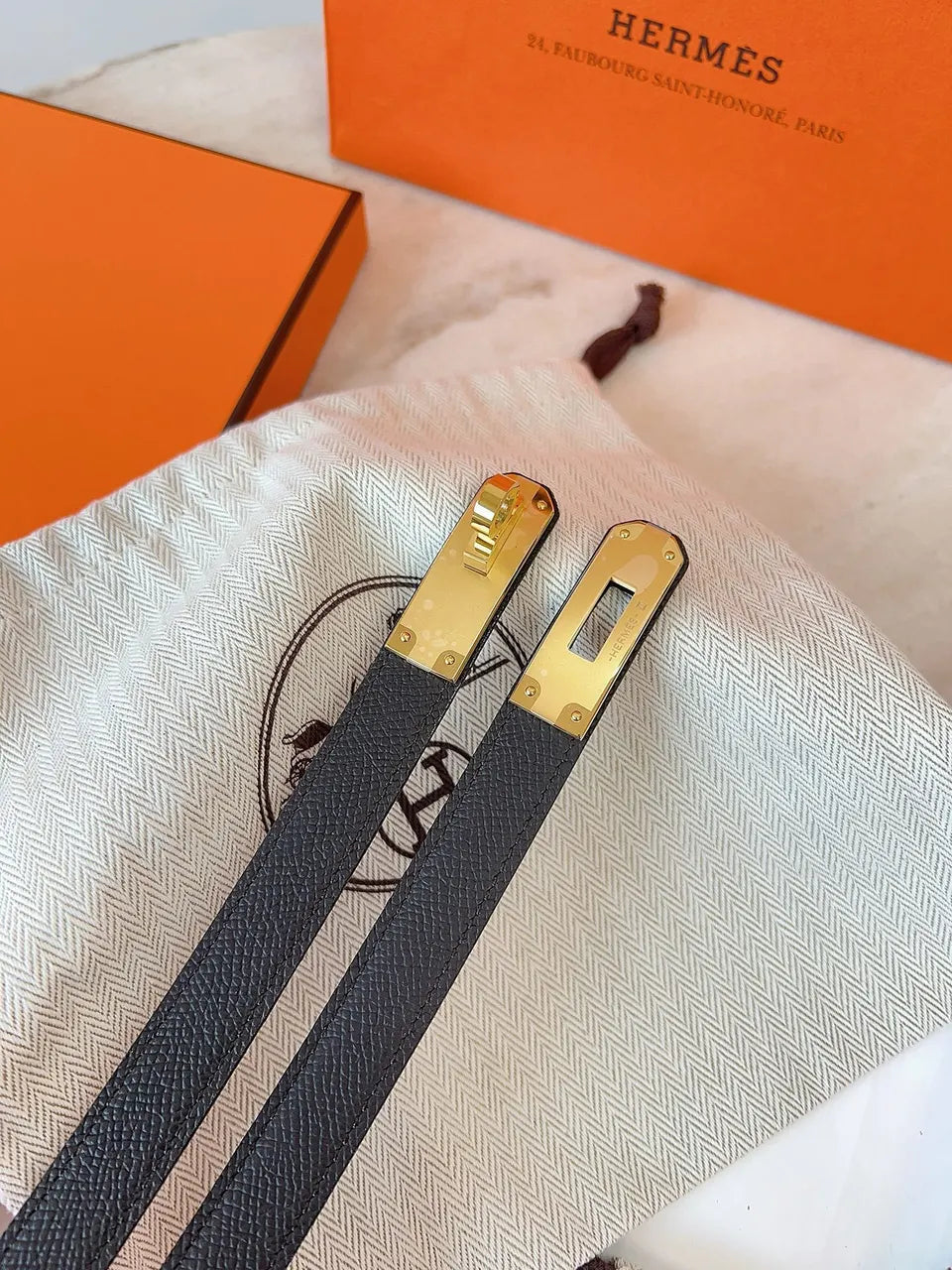 Hermes Chocolate Brown Kelly Belt - Hình 3