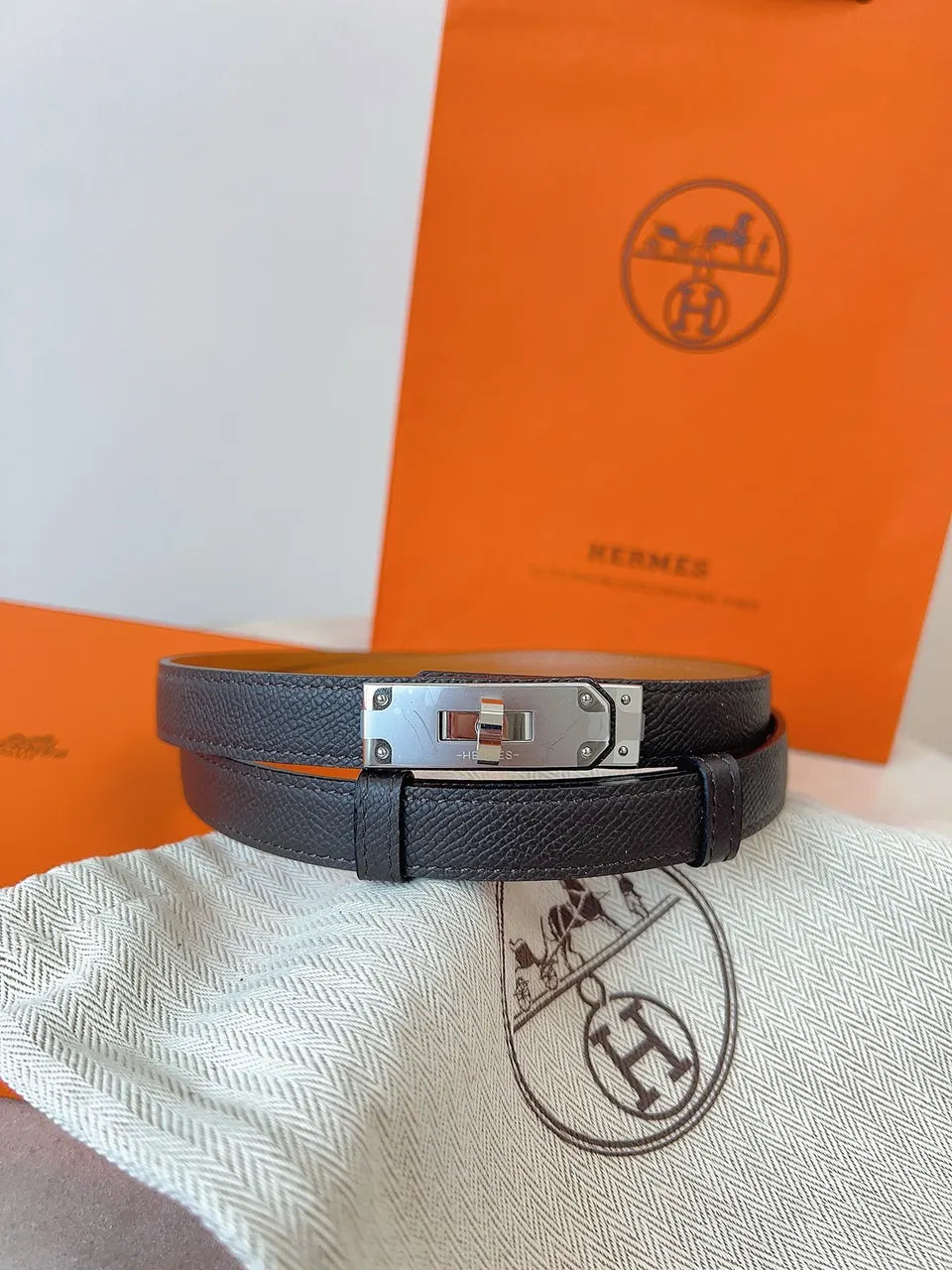 Hermes Chocolate Brown Kelly Belt - Hình 4