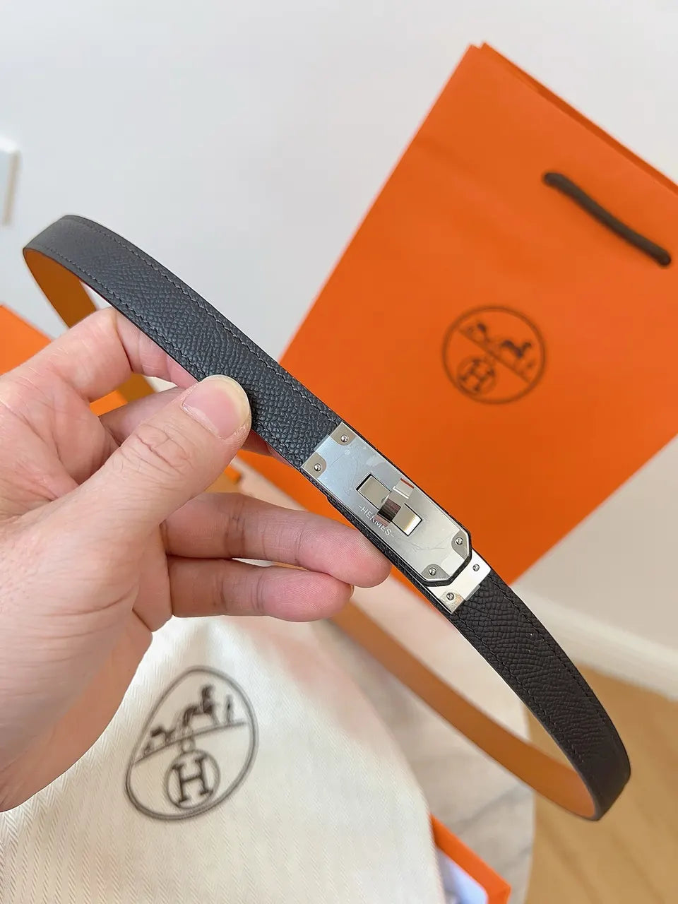 Hermes Chocolate Brown Kelly Belt - Hình 5