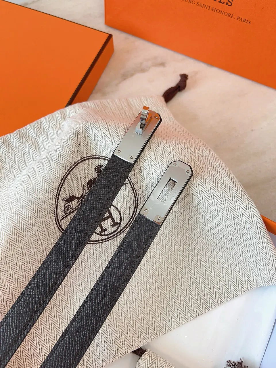 Hermes Chocolate Brown Kelly Belt - Hình 6