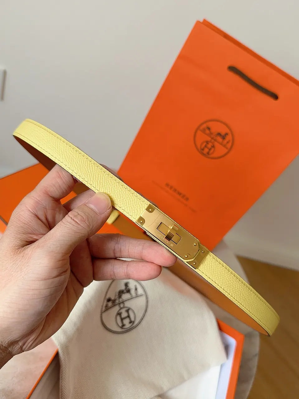 Hermes Pale Yellow Leather Belt - Hình 2