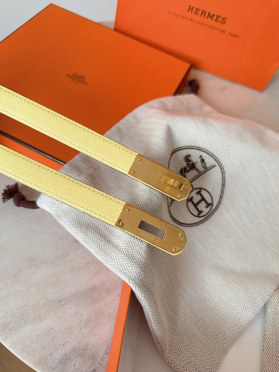 Hermes Pale Yellow Leather Belt - Hình 3