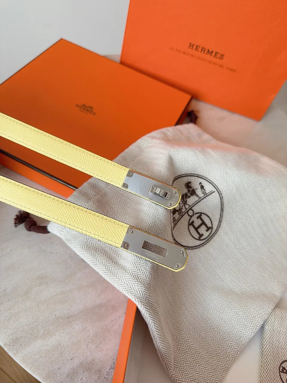Hermes Pale Yellow Leather Belt - Hình 4