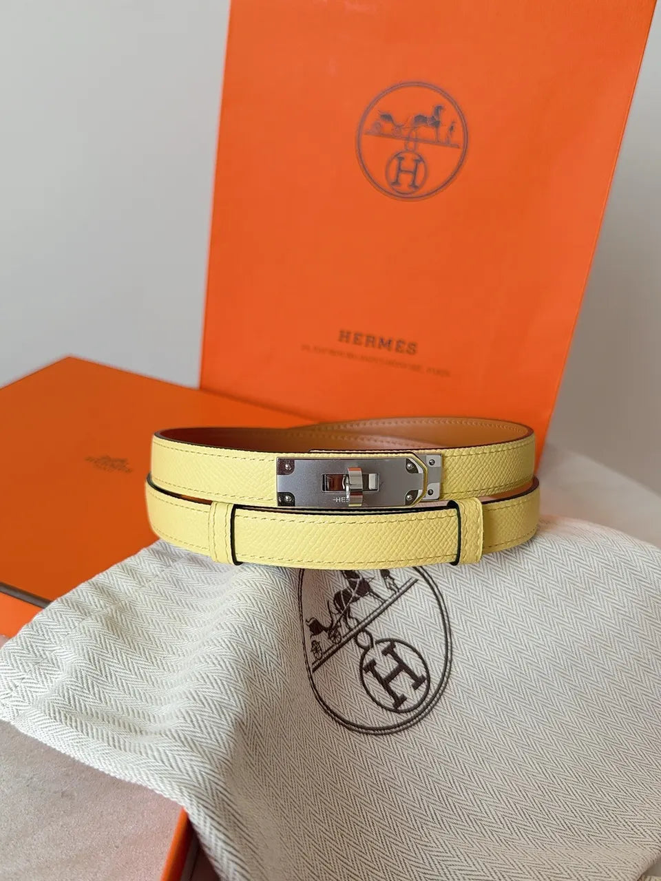 Hermes Pale Yellow Leather Belt - Hình 5