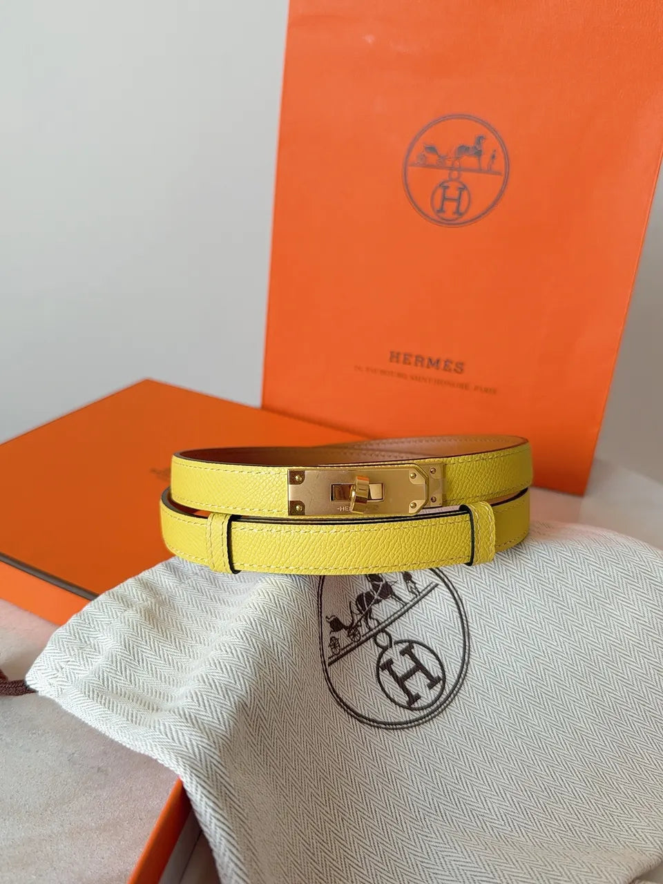 Hermes Lemon Yellow Kelly Belt