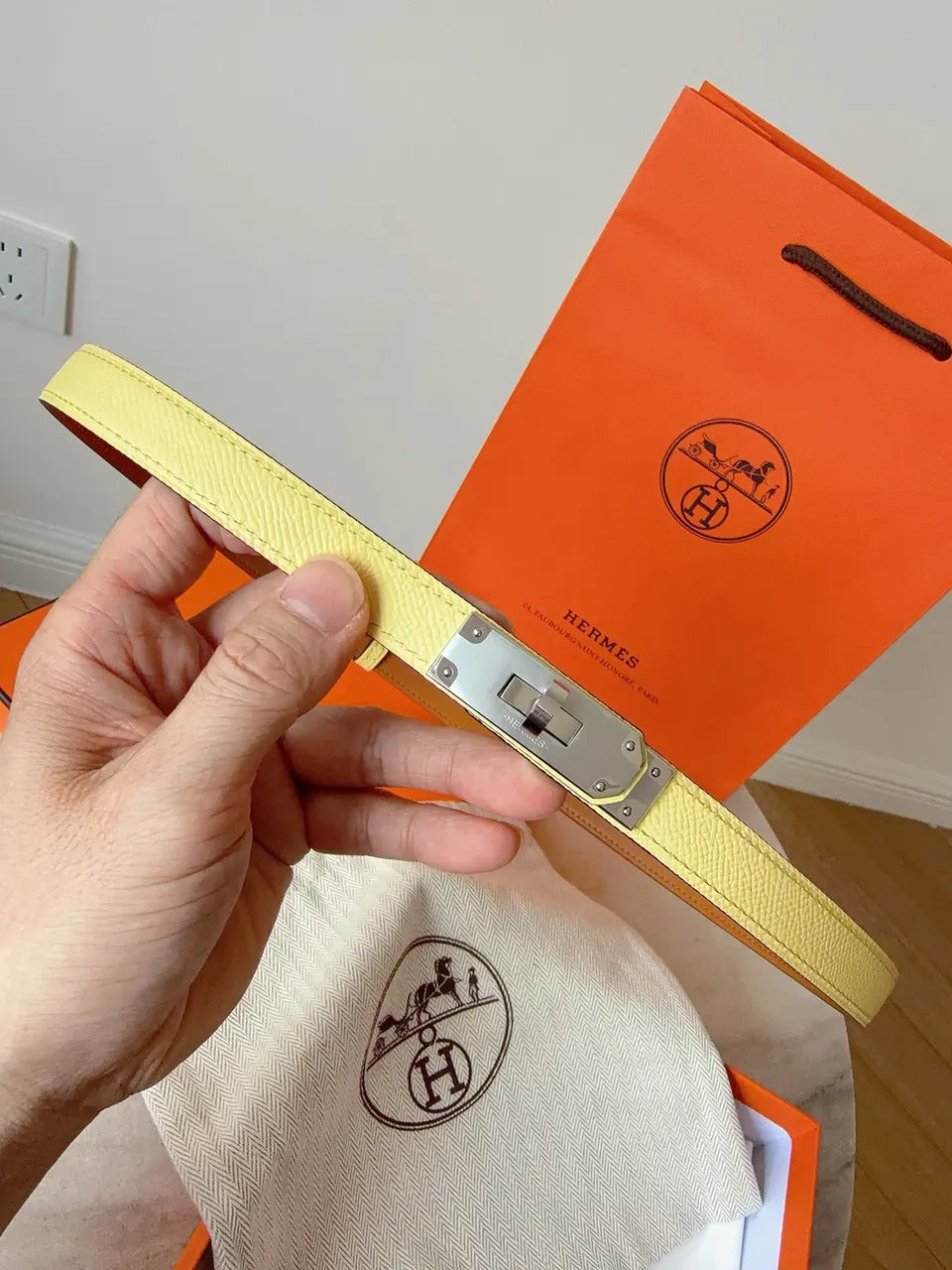 Hermes Pale Yellow Leather Belt - Hình 6