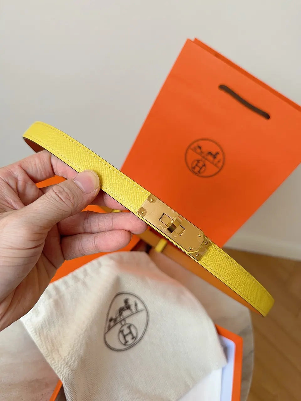 Hermes Lemon Yellow Kelly Belt - Hình 2
