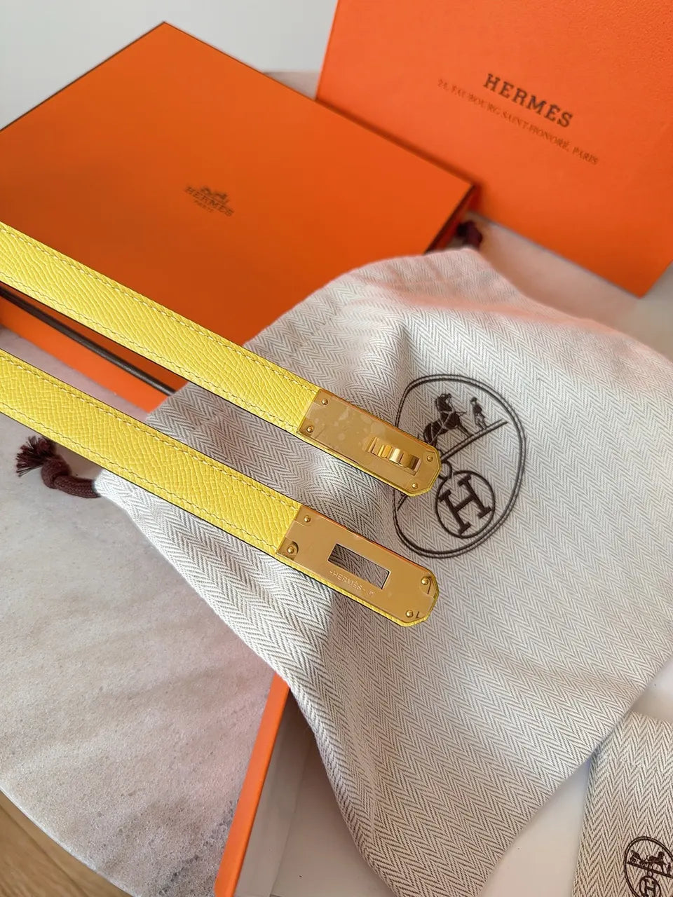 Hermes Lemon Yellow Kelly Belt - Hình 3