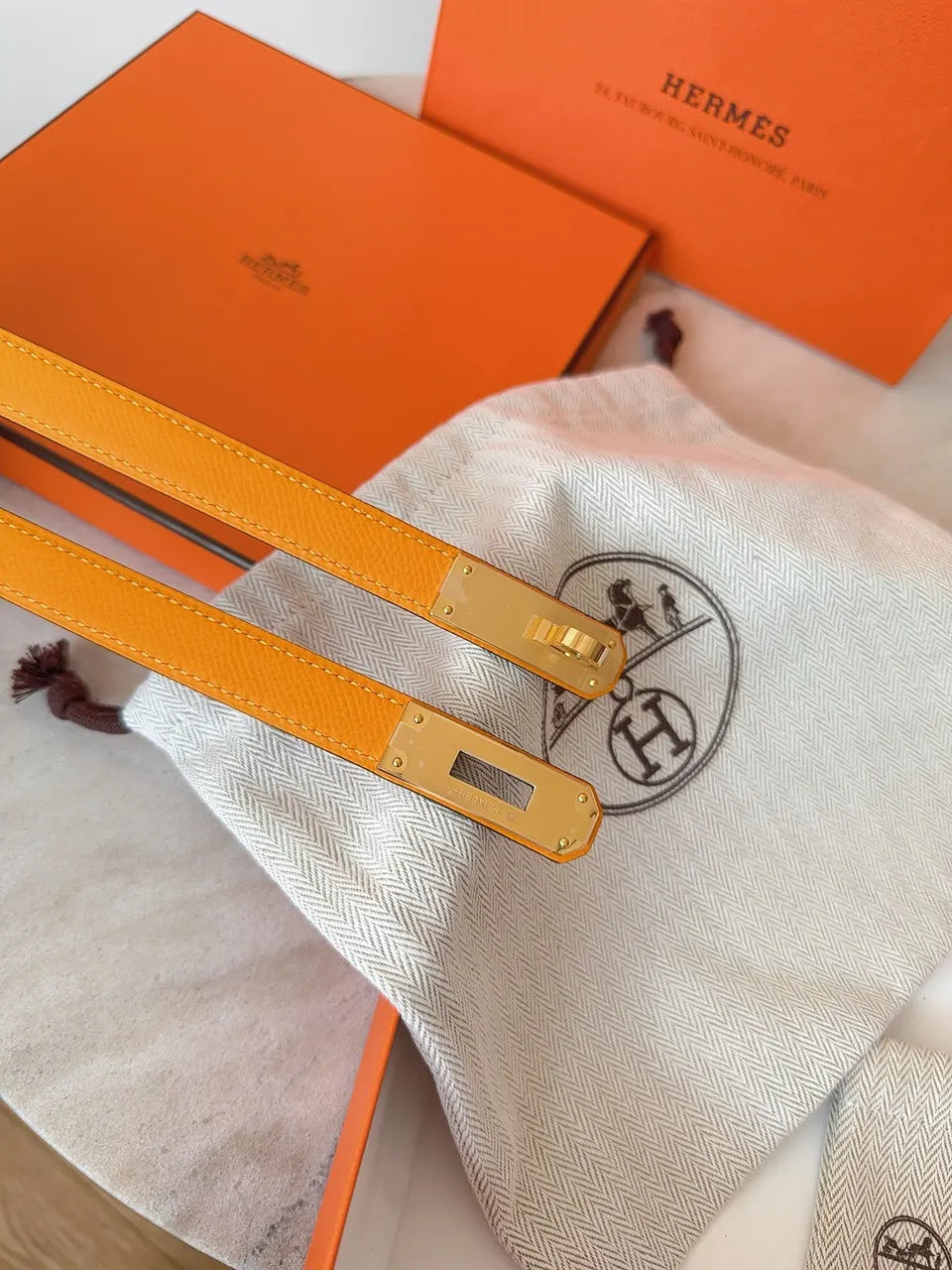 tangerine Hermes Gold Kelly Buckle Belt - Hình 2