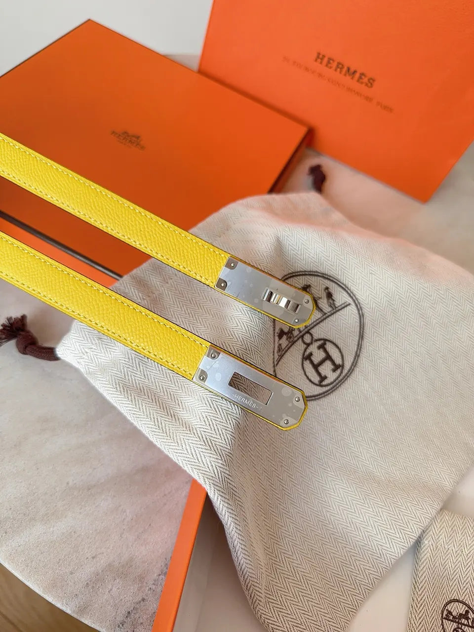 Hermes Lemon Yellow Kelly Belt - Hình 6