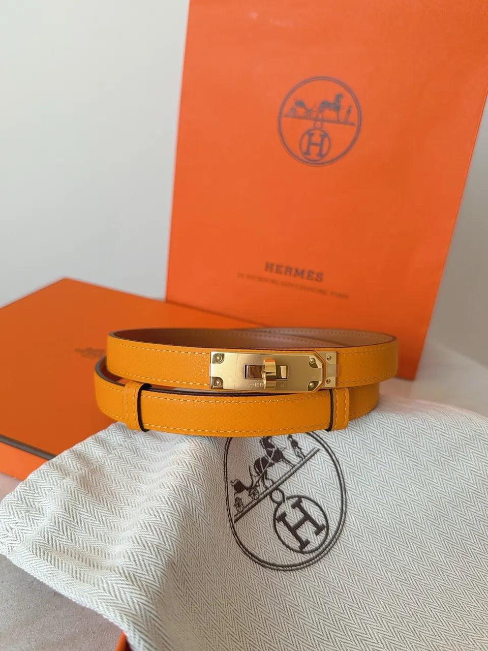 tangerine Hermes Gold Kelly Buckle Belt - Hình 3