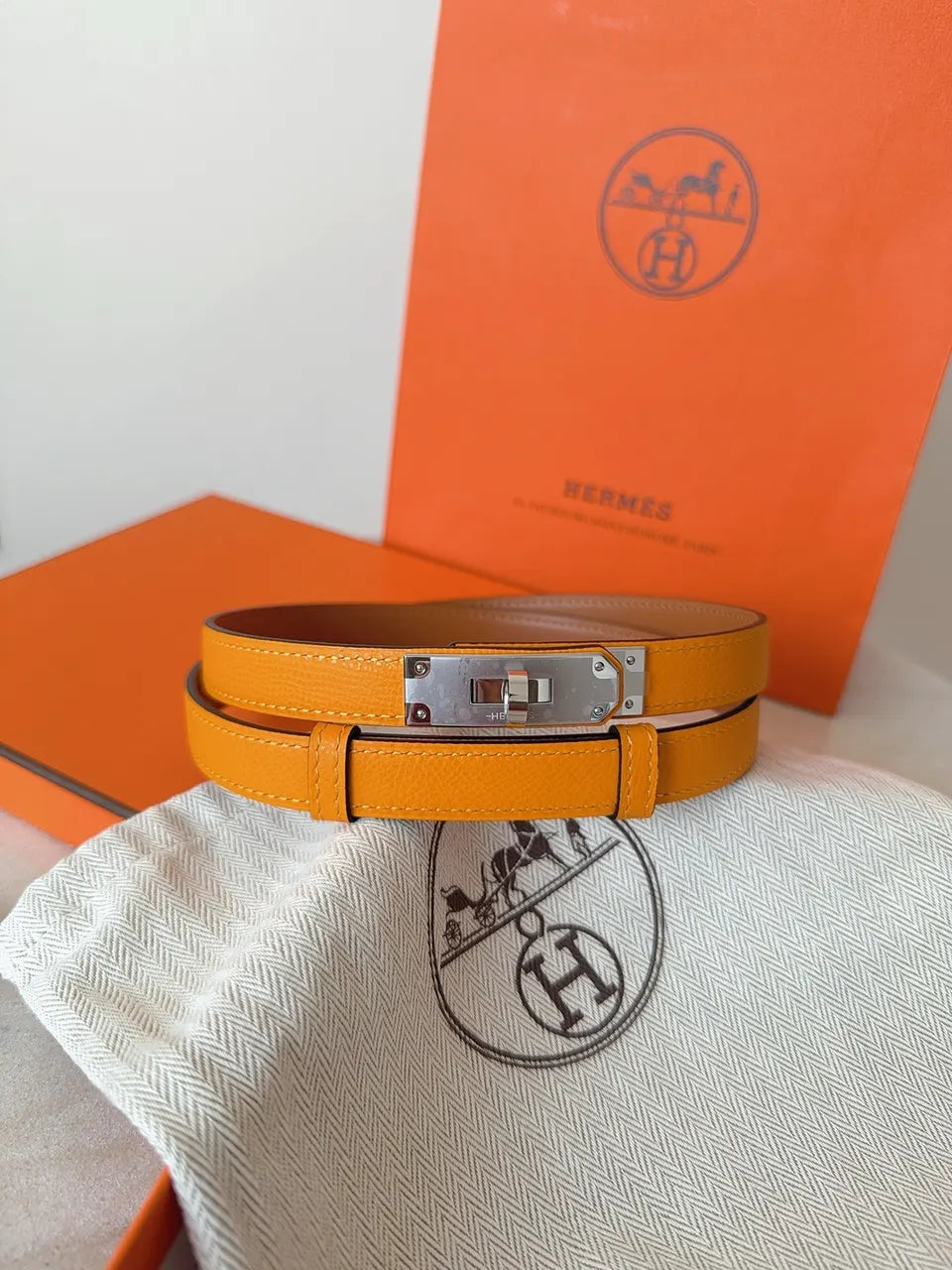 tangerine Hermes Gold Kelly Buckle Belt - Hình 4